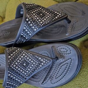 .CROCS Monterey Shimmer Black Wedge Flip Flops Size 10